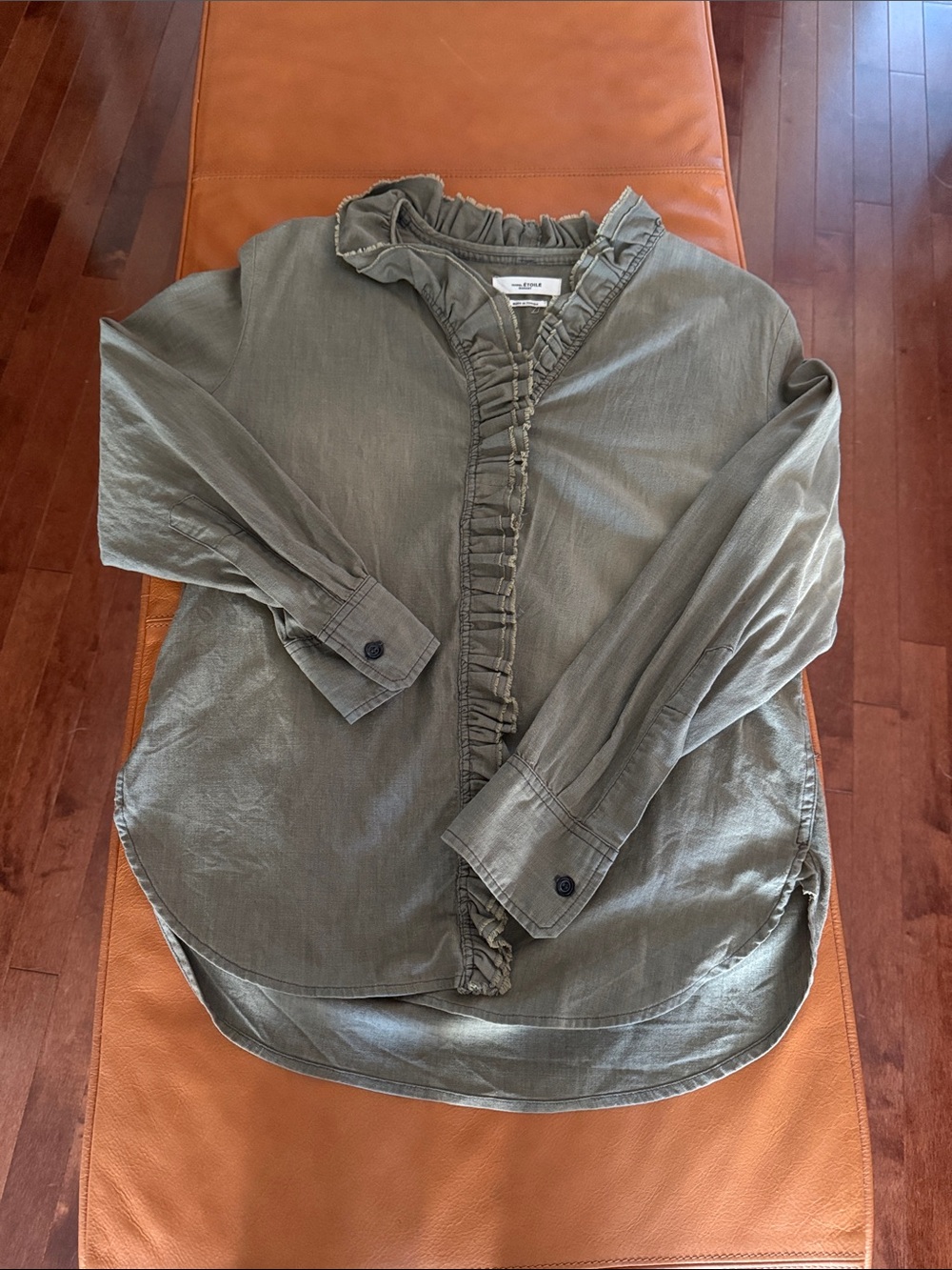 Kaki Green Ruffle-Trim Button-Down Blouse by Isabel Marant étoile